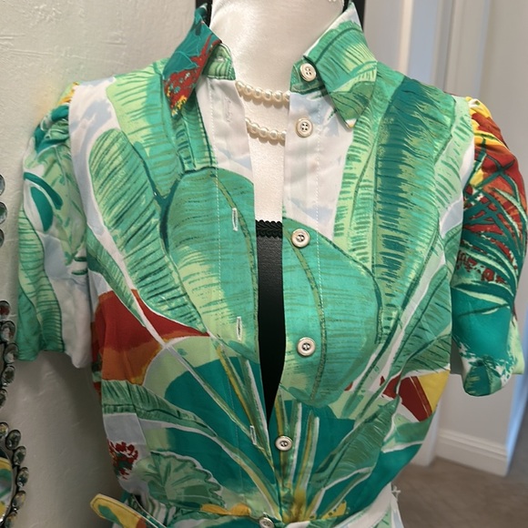 New York & Company Midi Dress in Green Floral Print, Size Small - Picture 2 of 4